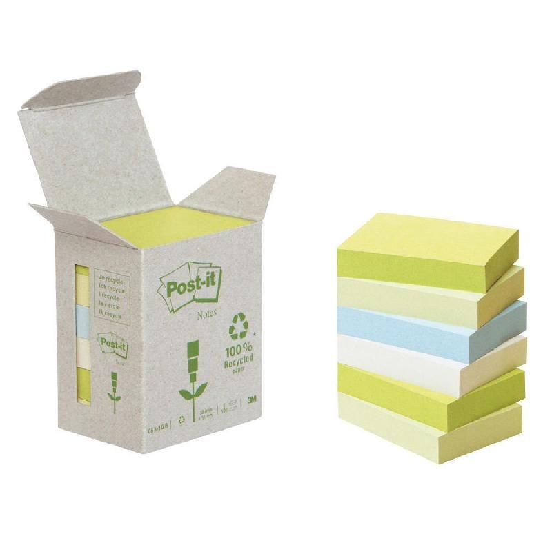 POST-IT® TOUR DISTRIBUTRICE DE 6 BLOCS POST-IT DE 80 FEUILLES COULEUR RECYCLÉS - 38 X 51 MM.