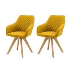 SalesFever Ensemble de 2 chaises rembourrées avec accoudoirs|Housse textile|Cadre chêne massif|Matelassage losanges dans la zone arrière|jaune curr_0