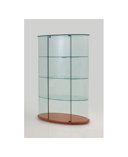 4829 - Vitrine d'exposition professionnelle en verre bombé avec top en verre et base coloris poirier - Lg.98 x P.45 x H.162cm_0
