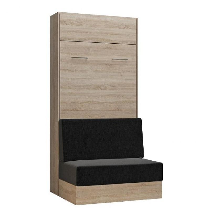 Armoire lit escamotable Dynamo Sofa - canapé intégré - chêne naturel - tissu anthracite - couchage 90x200 cm_0