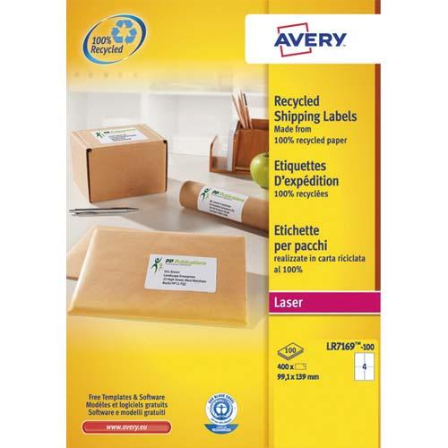 Avery boîte de 400 étiquettes adresse laser recyclées blanc 99,1 x 139 mm lr7169-100_0