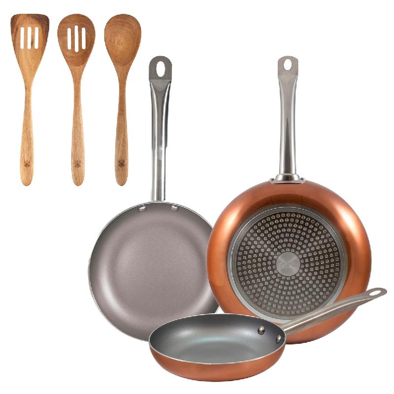 BERGNER - Jeu de 3 Poêles en Aluminium Pressé Ø18/22/26cm Compatibles Induction Optimum Plus avec Set 3pcs Ustensiles de Cuisine 32,8x33x7x1,4cm Xm_0