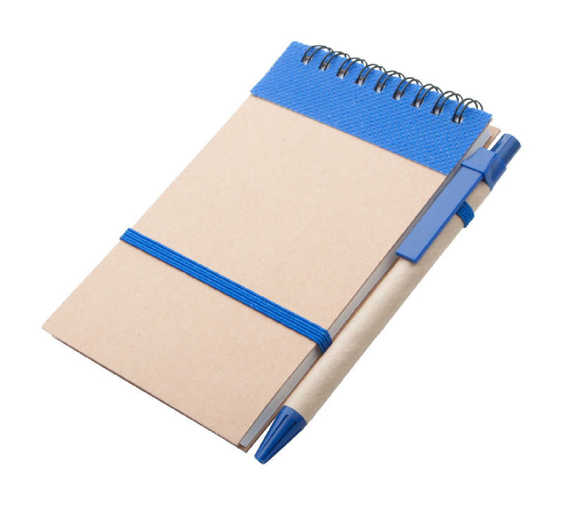 Bloc-notes - 70 pages lignées en carton recyclé avec stylo assorti - Couleur bleue_0