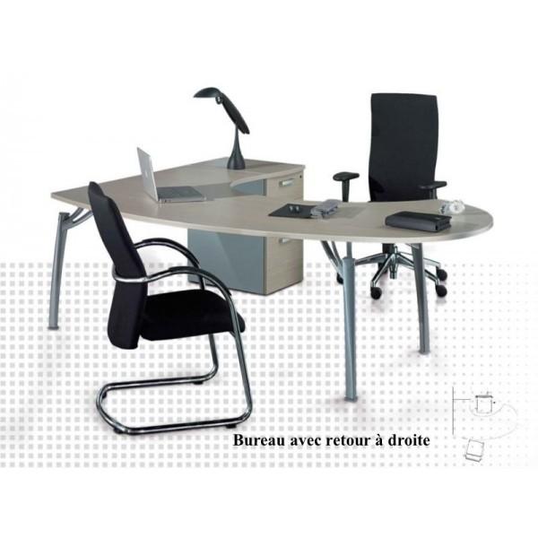 Bureau avec convivialité et caisson ROCK 3 - Mobel Linea - Argent Ral 9006, 220, Poirier, Droite, 3 tiroirs_0