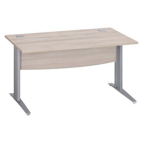 BUREAU DROIT EXCELLENS L 140 CM CHÊNE GRIS PIÈTEMENT '' L'' MÉTAL ALUMINIUM AVEC VOILE DE FOND