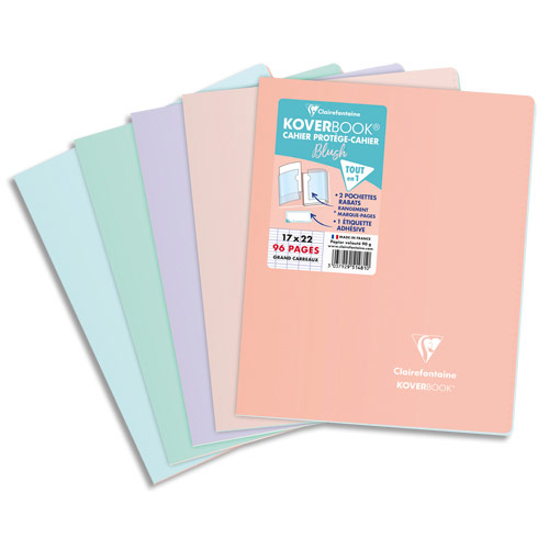 CAHIER KOVERBOOK BLUSH PIQUE CLAIREFONTAINE - PP - BICOLORE OPAQUE - 17 X 22 CM - 96 PAGES - PETITS CARREAUX 5X5 - COLORIS ASSORTIS - LOT DE 10