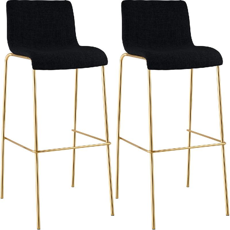 CLP Lot de 2 Tabourets de bar Hover en tissu piètement quatre pieds doré Tissu HBT: 100x43x48 cm Noir - noir textile 328336_0