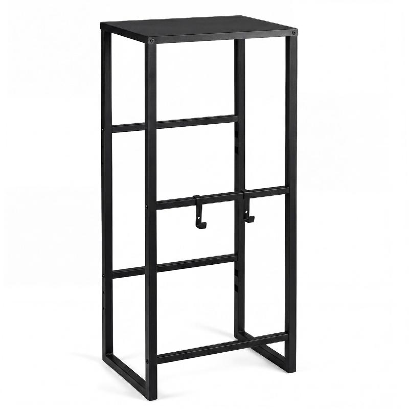 COSTWAY étagère pour 2 caisses boissons, étagère métallique 3 niveaux avec plateau, 2 crochets et inclinaison réglable - noir métal FM32326NW_0
