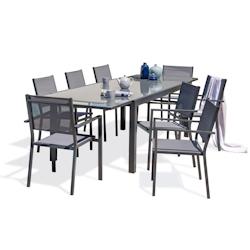 DCB GARDEN Ensemble repas 8 places en aluminium anthracite et plateau verre - TOLEDE - gris aluminium TOLEDE300N+8FT_0