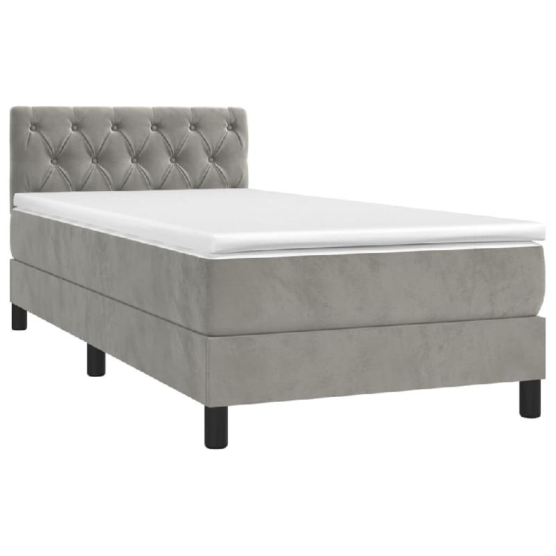 Décoshop26 - Cadre de lit LED avec sommier tête de lit matelas 80x200cm tissu velours gris clair TDL0208501 - gris 3001543582722_0