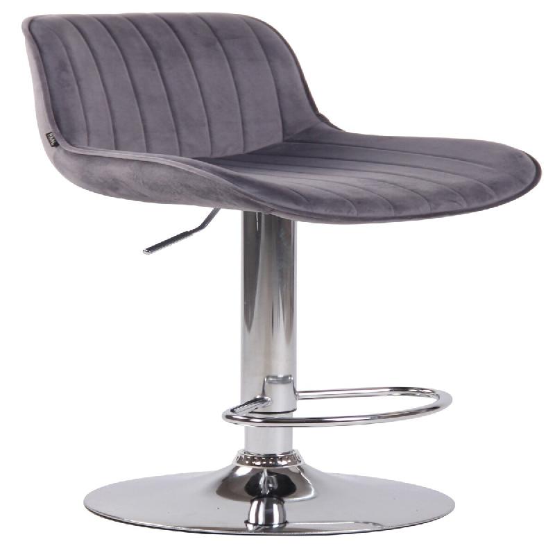 Décoshop26 - Tabouret de bar chaise haute x1 en velours gris foncé coutures verticales support en métal chromé 10_0005106 - gris 3000252464718_0