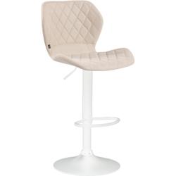 Décoshop26 - Tabouret de bar x1 avec coutures décoratives en forme de losanges en tissu crème et métal blanc 10_0004670 - blanc 3000252225654_0
