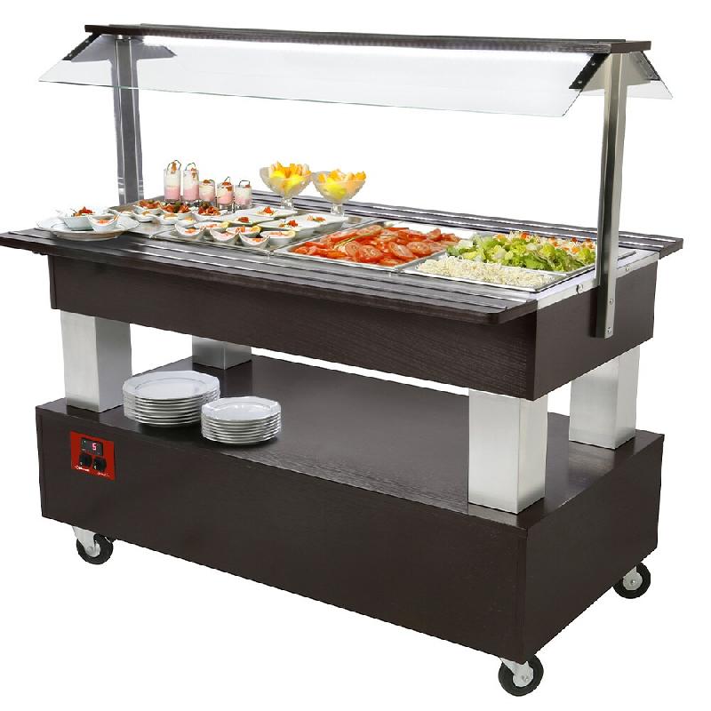 Diamond - Buffet - Salad bar réfrigéré, 4 x GN 1/1-150 (bois Wengé) professionnel – BSB/4N-B1-R2 - gris inox AKS-BSB/4N-B1-R2_0