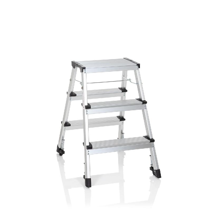 Échelle double face pliante aux 4 roulettes SOLID IV aluminium 3 niveaux hjh OFFICE - argenté aluminium 830009_0