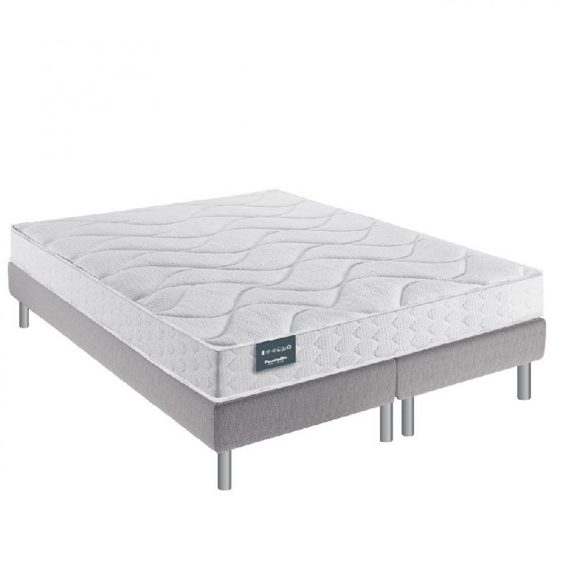 Ensemble lit Dunlopillo 160x200 cm Eugen - Matelas 18 cm Aérial 2.0®, double sommier déco gris et pieds bois laqué_0