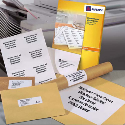 ETIQUETTES AVERY DP246 - COPIEUR MONOCHROME - 70 X 36 MM - 100 PLANCHES - BOÎTE DE 2400