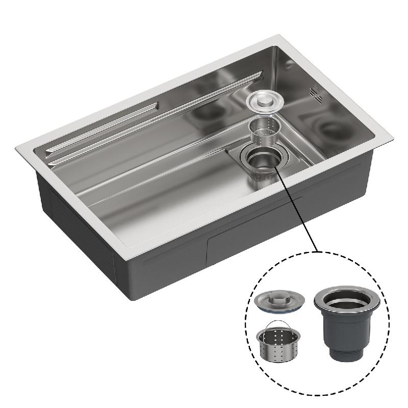 Gasfrit – Évier de cuisine avec siphon à encastrer pour plan de travail en acier inoxydable couleur gris, 1 cuve 70 x 44 x 21 cm - gris inox gfyl7_0