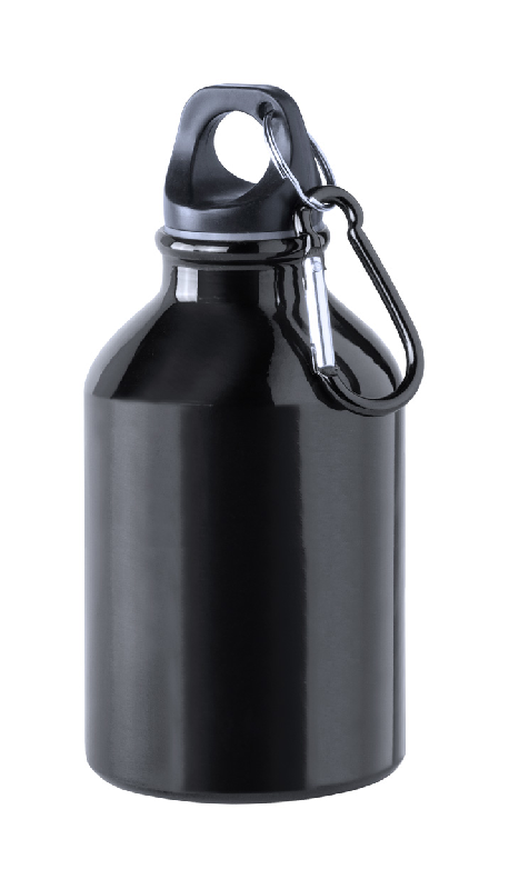 Gourde de sport en aluminium - 300 ml - avec mousqueton - Couleur noir_0