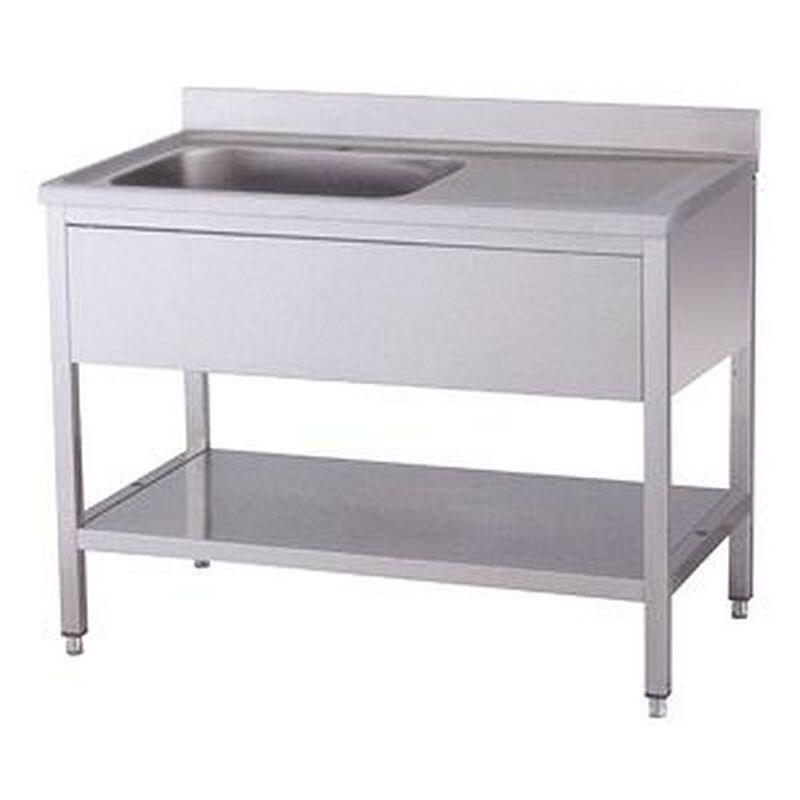 KBS Gastrotechnik KBS Evier 1400x700x850 mm avec rebord 1 cuve à gauche avec fond de cuve - Acier inoxydable 18/10 91621105_0