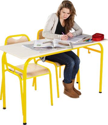 LOT 15 TABLES ROMANE CHANTS PLAQUÉS 130 X 50 CM + 30 CHAISES ETUDE, T6, JAUNE - MANUTAN COLLECTIVITÉS