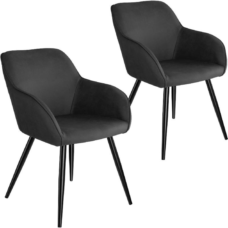 LOT DE 2 CHAISES PIEDS NOIR SIÈGE DE SALON CUISINE SALLE À MANGER DESIGN ÉLÉGANT TISSU ANTHRACITE 08_0000155_0