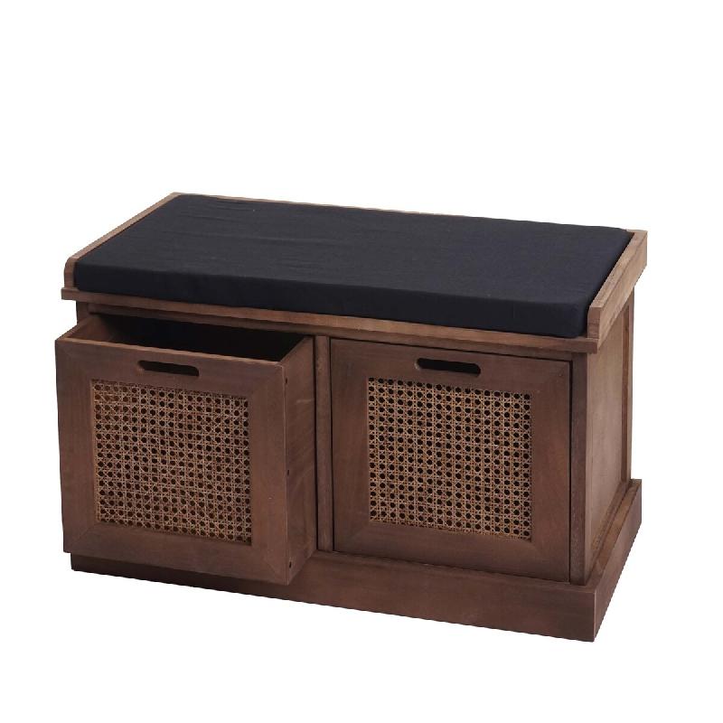 Mendler Banc HWC-J49, Banc de garde-robe rembourré, coussins Boîtes de rangement compartiment 47x75x40cm ~ marron, rembourrage noir - marron Bois ma_0