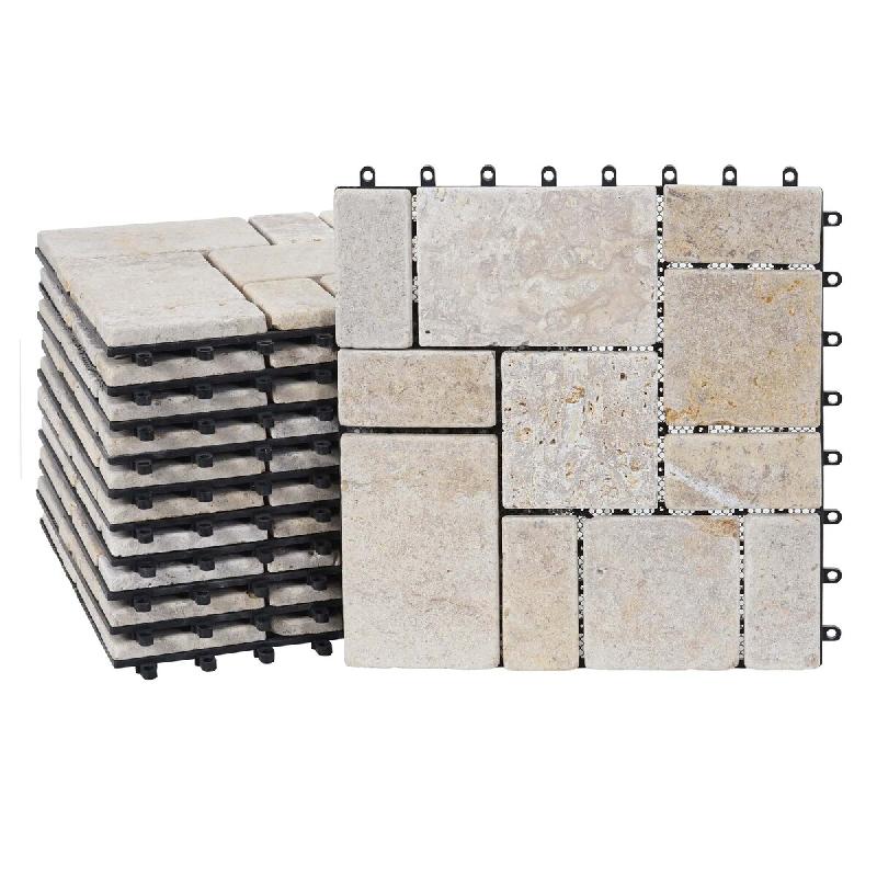 Mendler Carreau en pierre HWC-K70, Carreau de sol, balcon/terrasse en pierre naturelle, 11x 30x30cm = 1m² ~ blanc - blanc pierre 96930_0