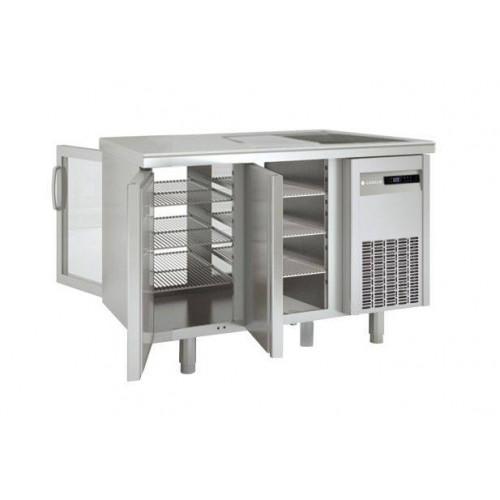 MEUBLE GN 1/1 - TRAVERSANT RÉFRIGÉRÉ FROID POSITIF + ÉVIER CORECO - 2X2 PORTES