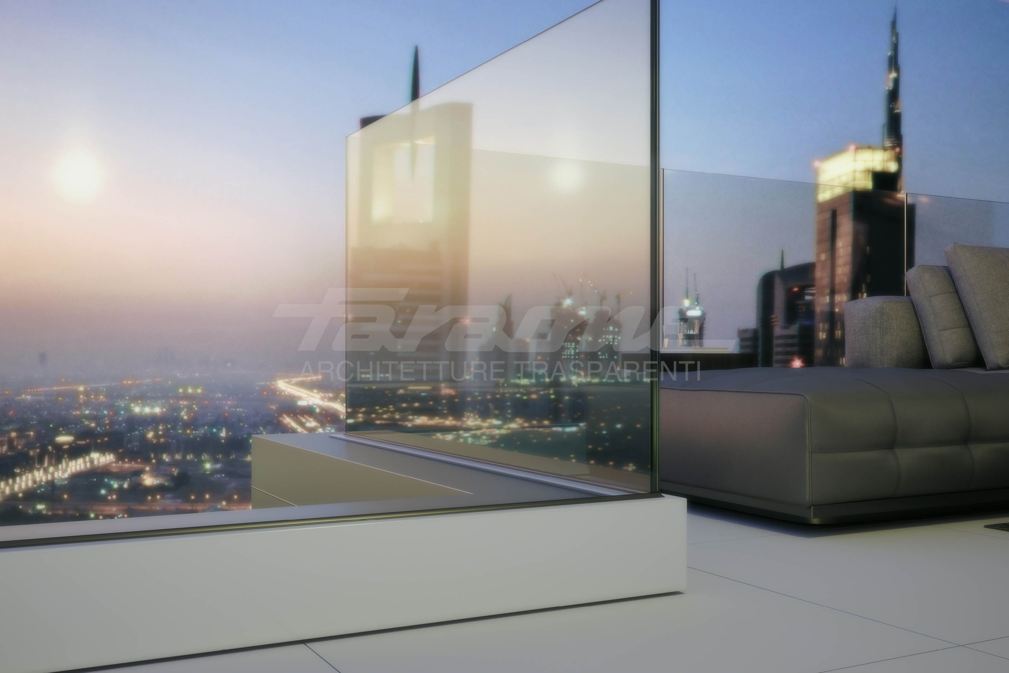 Ninfa 175 - garde-corps en verre et aluminium - fixation interne mur porteur - design minimal - Faraone_0