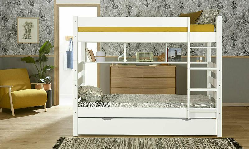 PACK LIT SUPERPOSÉ HAUT ECRIN + 2 MATELAS  BLANC 90X190 CM/OPT:MATELAS FEEVAH HR