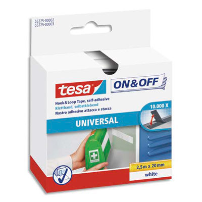 RUBAN TESA ON&OFF - SYSTEME DE SCRATCH AUTOAGRIPPANTS A COLLER - 2,5 M X 20 MM - BLANC