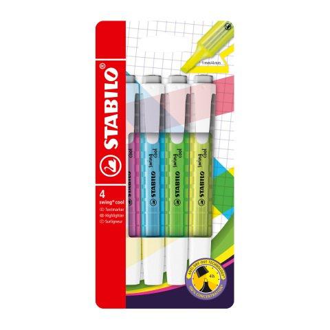SURLIGNEURS STABILO SWING COOL COULEUR FLUO ASSORTIES - POCHETTE DE 4