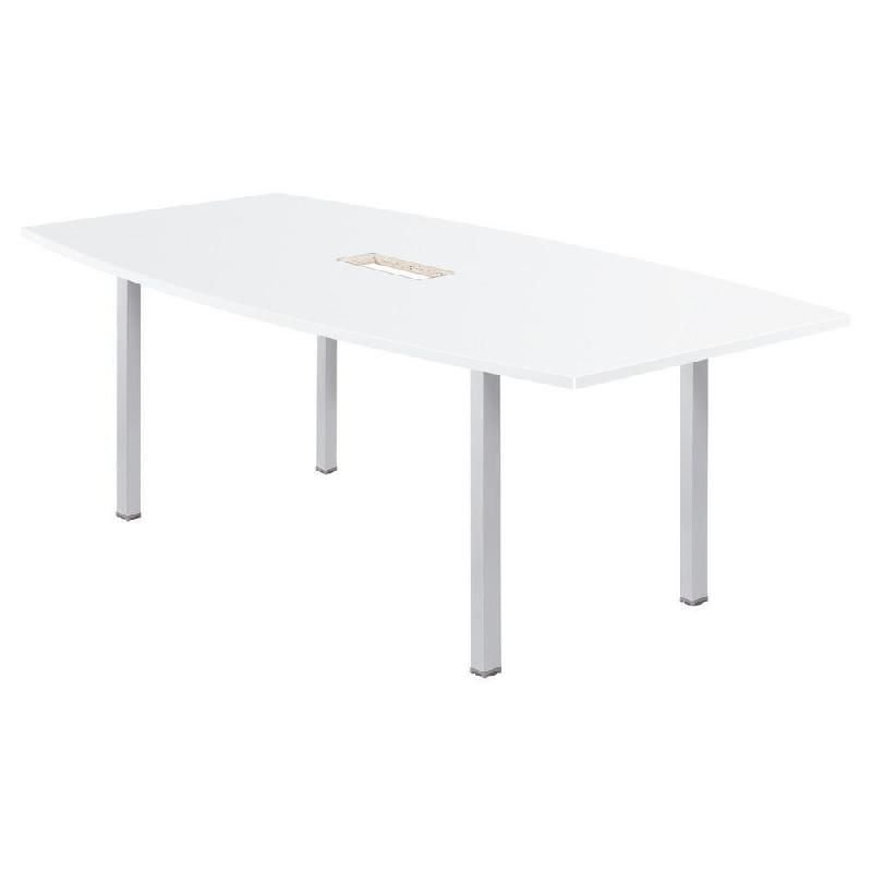 TABLE TONNEAU AVEC ÉLECTRIFICATION ACTUAL L. 200 X 100 CM - PLATEAU BLANC - 4 PIEDS CARRÉS ALUMINIUM