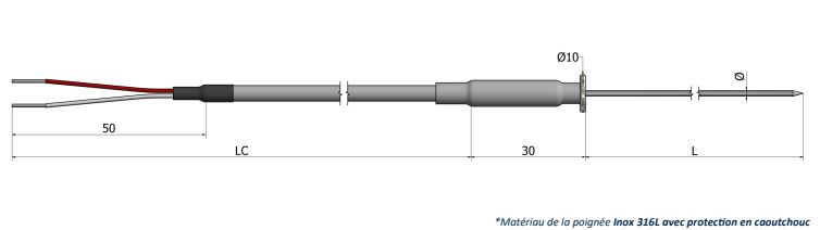 Thermistances à piquer Miniature - HP41 - PTC KTY 81/110 et NTC jusqu'à 200°C, gaine Inox 316L_0