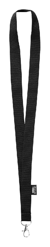 Tour de cou polyester RPET - noir - avec mousqueton métal - 10g_0