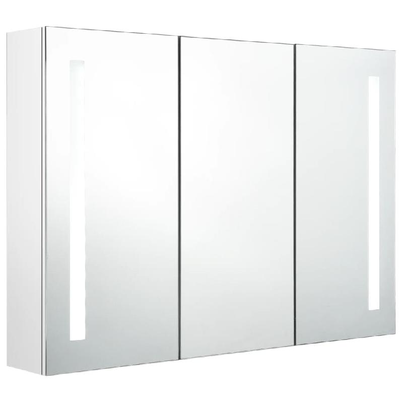 Armoire de salle de bain à miroir LED - 89 x 14 x 62 cm - Blanc brillant - Modèle 02_0006577_0
