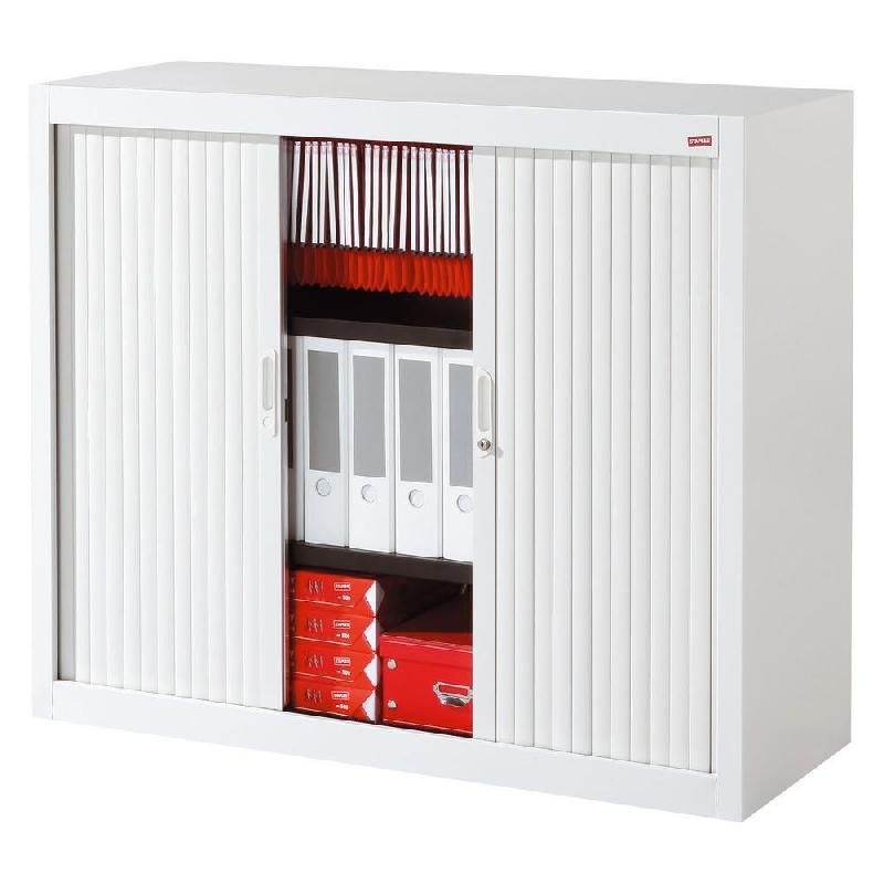 ARMOIRE MÉTAL STAPLES - A RIDEAUX - H.100 X L.120 CM - CORPS BLANC - RIDEAUX BLANC
