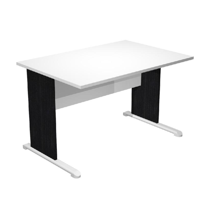 BUREAU DROIT PRONTO BOIS - L.120 X P.80 CM - PLATEAU BLANC - PIEDS EN L NOIR