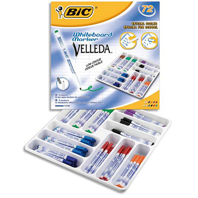 CLASSPACK DE 72 FEUTRES EFFAÇABLES BIC VELLEDA, MINE 1 MM, 8 COULEURS ASSORTIES