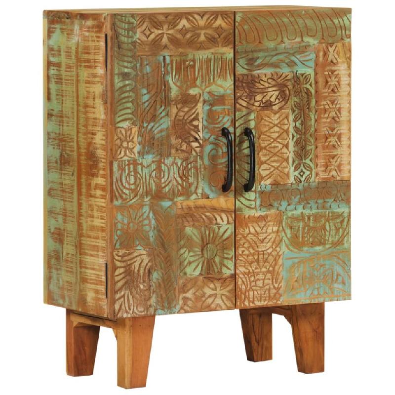 Décoshop26 - Buffet meuble d'appoint sculpté à la main 55 x 30 x 75 cm bois massif récupération multicolore DEC031228 - Bois massif 3000258354938_0