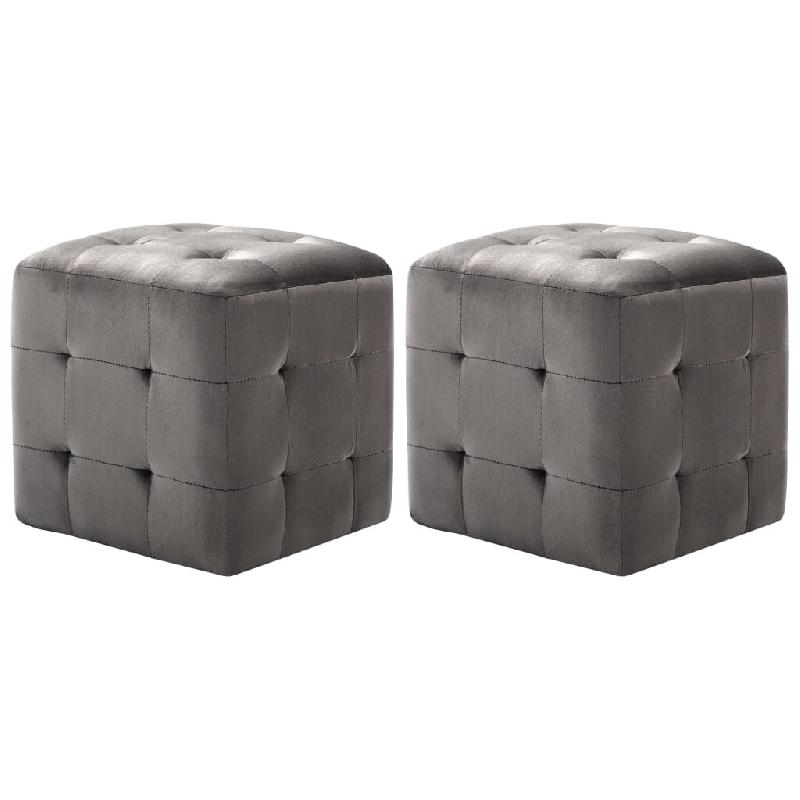 Décoshop26 - Lot de 2 poufs repose-pied tabouret capitonné 30 x 30 x 30 cm tissu velours gris DEC029935 - 3000257641152_0
