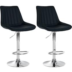 Décoshop26 - Lot de 2 tabourets de bar réglable en hauteur pivotant à 360° assise en PVC noir couture verticale pied métal chromé 10_0004421 - n_0