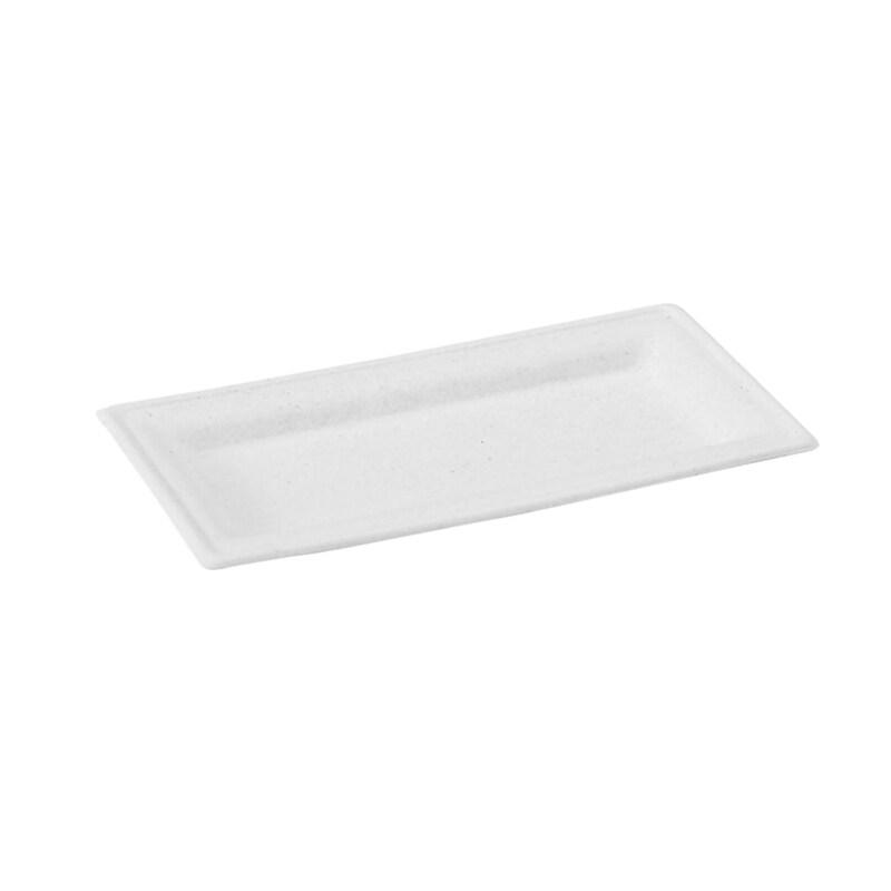 Ecolomique - 50Pcs - Assiette rectangulaire blanche en pulpe  260x130mm - blanc Bagasse ECO210APU1327F_0