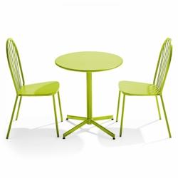 Oviala Business Ensemble table ronde et 2 chaises de terrasse bistrot en métal vert - Oviala - vert acier 109506_0