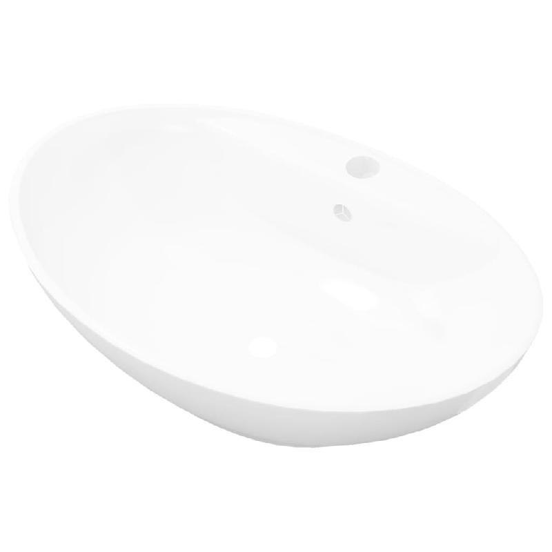 Helloshop26 - Lavabo vasque salle de bain ovale 58,5 cm avec trou de robinet céramique blanc 02_0002482 - 3000099791534_0