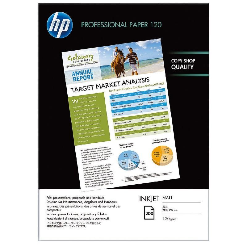 HEWLETT PACKARD PAPIER PHOTO MAT PROFESSIONAL - BOÎTE DE 200 FEUILLES – FORMAT A4 (120 G/M²) - COULEUR BLANC