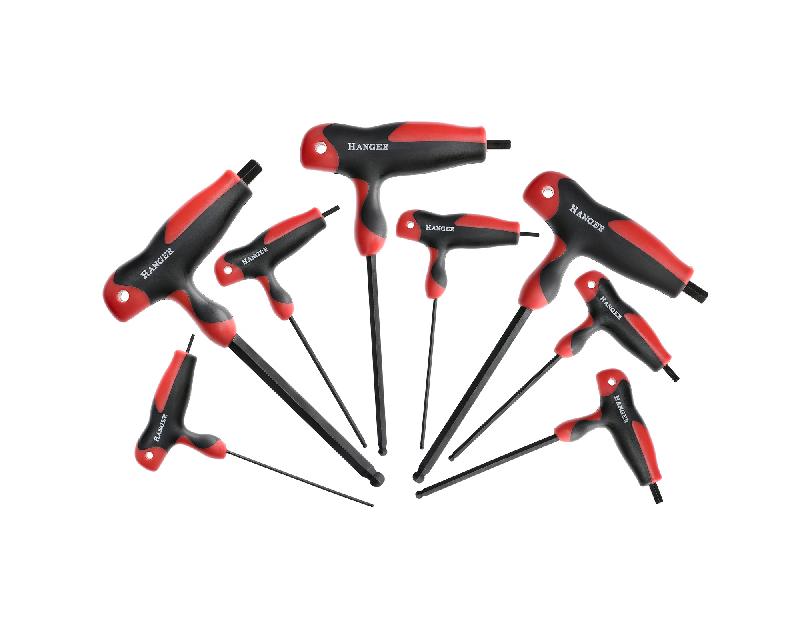 JEU DE 8 CLÉS MÂLES EMMANCHÉES EN 'T' 6 PANS SPHÉRIQUES - HANGER - 250191