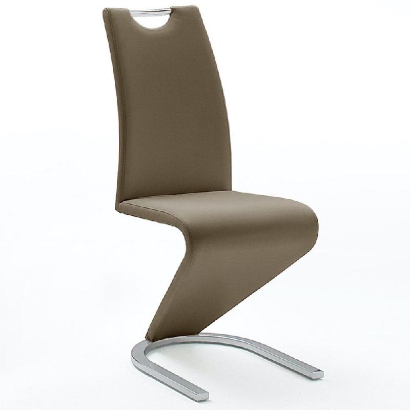 Lot de 2 chaises ALBI en tissu marron - piètement luge en tube chrome - design chic et moderne_0
