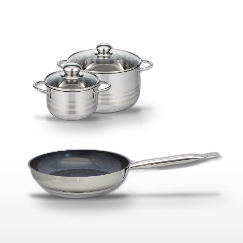 Lot Poêle 28cm & 2 Faitouts 16/24cm Elo Profi Therm Platinum - gris inox 3176239989205_0