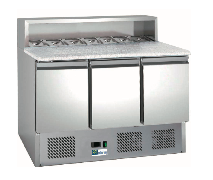 Meuble à pizzas réfrigéré ECO - 3 portes - Plan granit - 8 bacs GN 1/6 ou 6 bacs GN 1/4 - Volume jusqu'à 402 litres_0